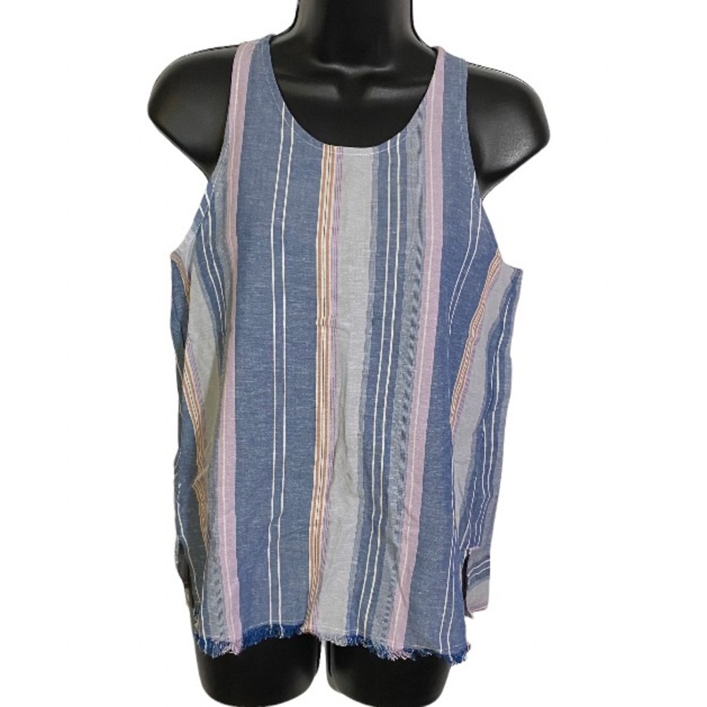 Anthropologie Drew Linen Cotton Blend Tank Top Striped Fringe Hem Women’s XS